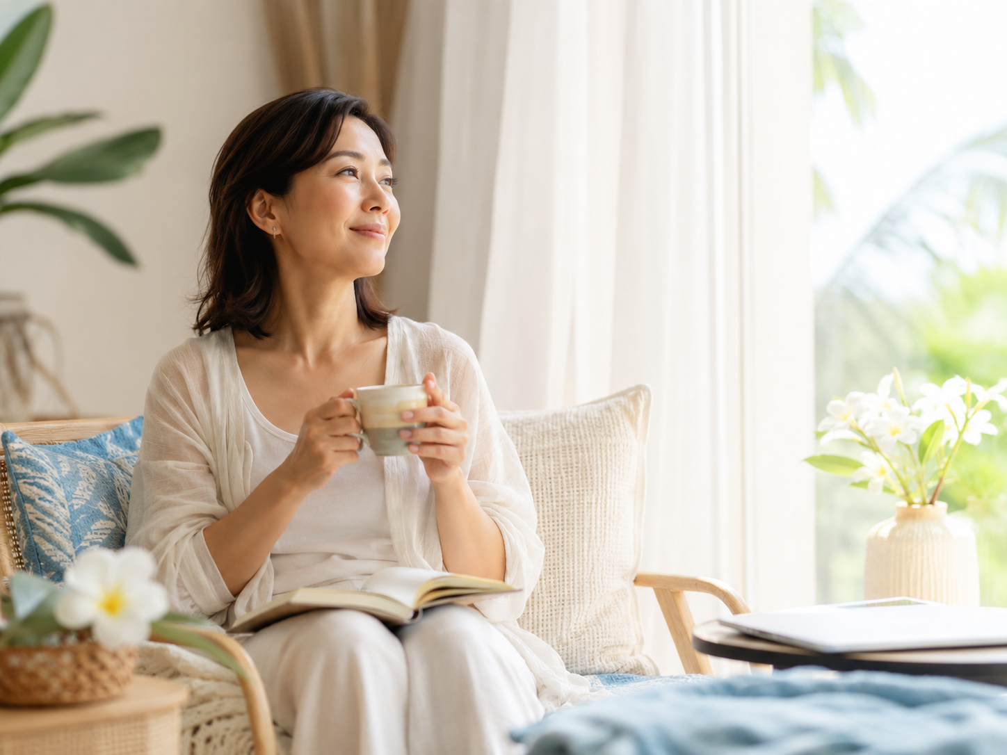 体験セッション後にほっと心が落ち着いている女性のイメージ