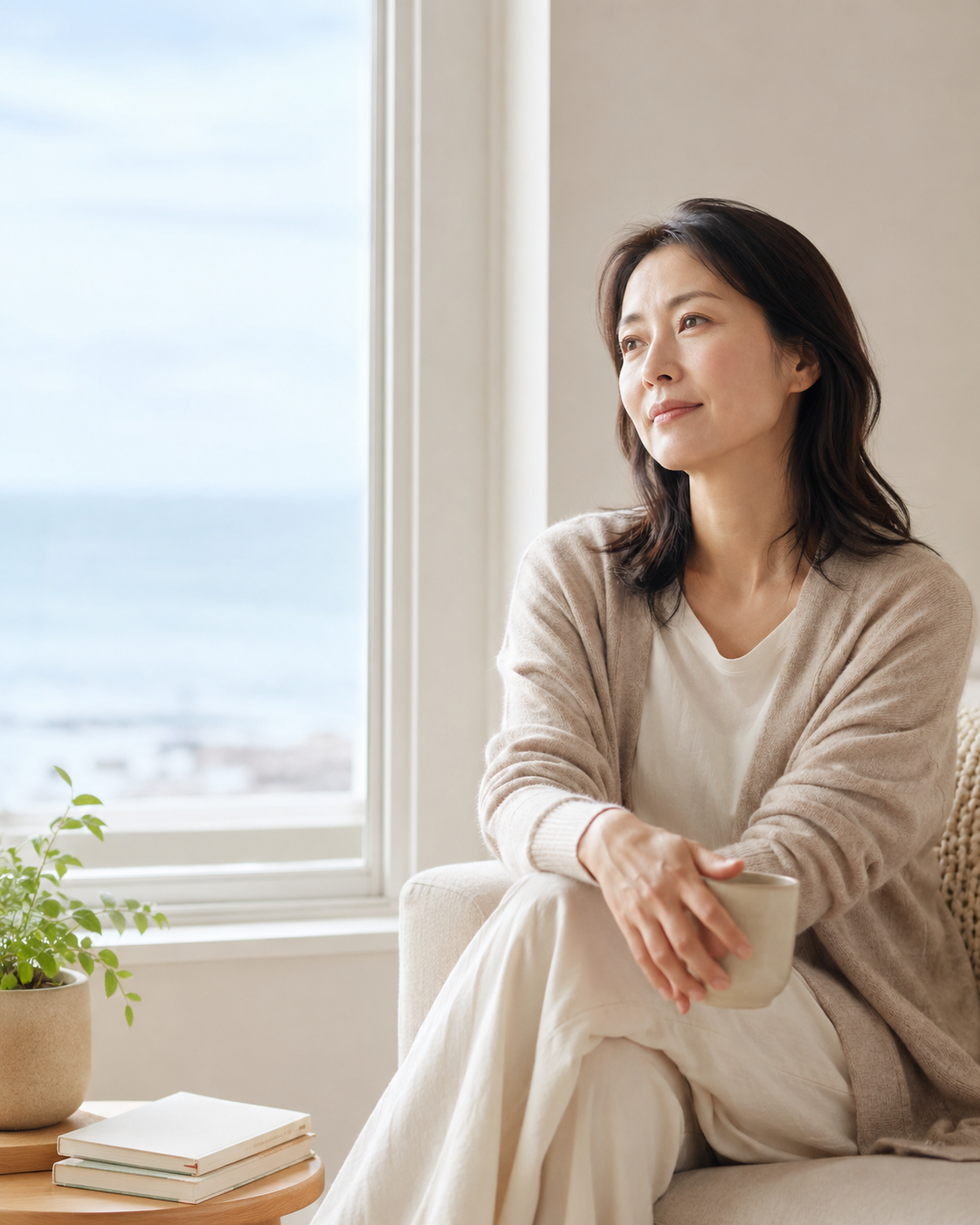 静かに自分と向き合う女性のイメージ