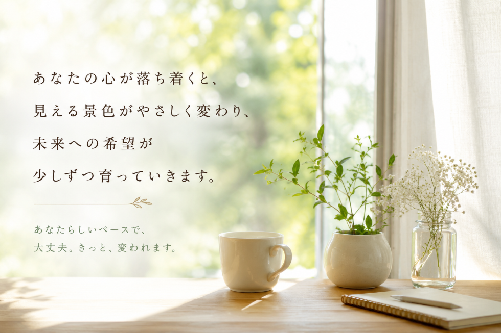 心が落ち着くことで、見える景色がやさしく変わっていくイメージ